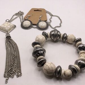 3 Piece Set Composite Howlite Necklace, Bracelet & Earrings